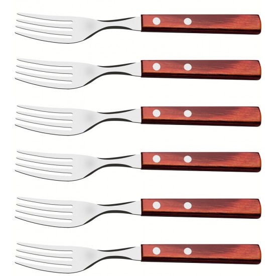 Jogo 6 Garfos Sobremesa Polywood Aço Inox Tramontina Com Cabo De Madeira Vermelho